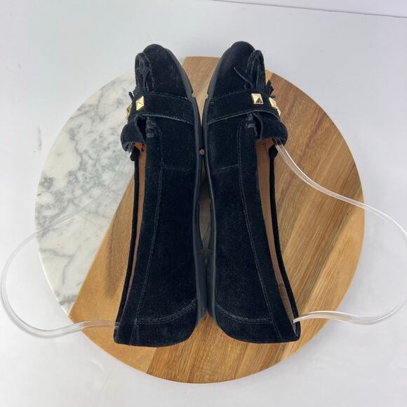 Vionic 5 Thera/VS080 Leather Fringe Studded Detail Women's Black Suede Moccasin - Picture 4 of 9